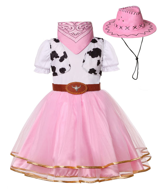 Gomukot Kids Cowgirl Costume for Girls Halloween Western Rodeo Dress Up (Pink, 7-8Years)