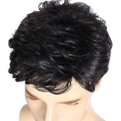 DDHAIR Mens Wigs Short Black Wigs for Men Natural Curly Layered Synthetic Full Hair Replacement Wig for Male Daily Wear Party Cosplay Halloween Costume（6inch，Black）