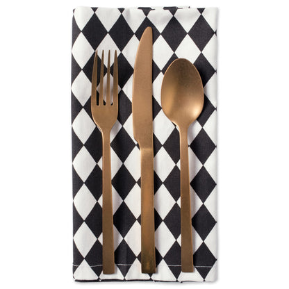 DII Halloween Tabletop, Harlequin Collection, Napkin Set, Black and Cream 6 Piece