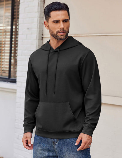 COOFANDY Men's Knit Hoodie Pullover Hipster Hip Hop Long Sleeve Drawstring Hooded Sweatshirts Long Sleeve Black