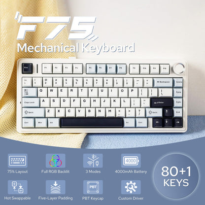 EPOMAKER x Aula F75 Gasket Mechanical Keyboard, 75% Wireless Hot Swappable Gaming Keyboard with Five-Layer Padding&Knob, Bluetooth/2.4GHz/USB-C, RGB (Light Blue, LEOBOG Reaper Switch)