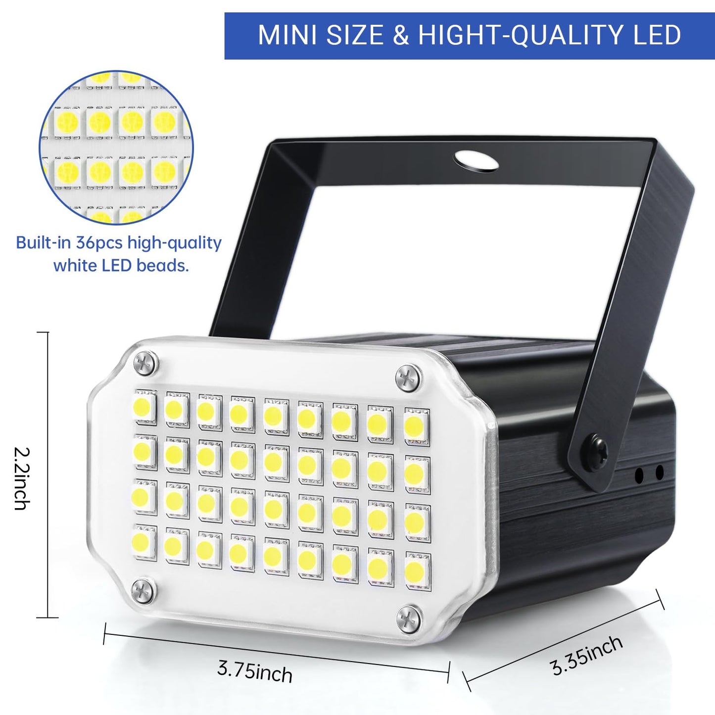 Luditek Mini Halloween White LED Strobe Light, Sound Activated Flash Speed Control Party Light with 36 Super Bright LEDs Stage Lighting for Room Dance Parties Birthday DJ Karaoke Xmas Outside Inside