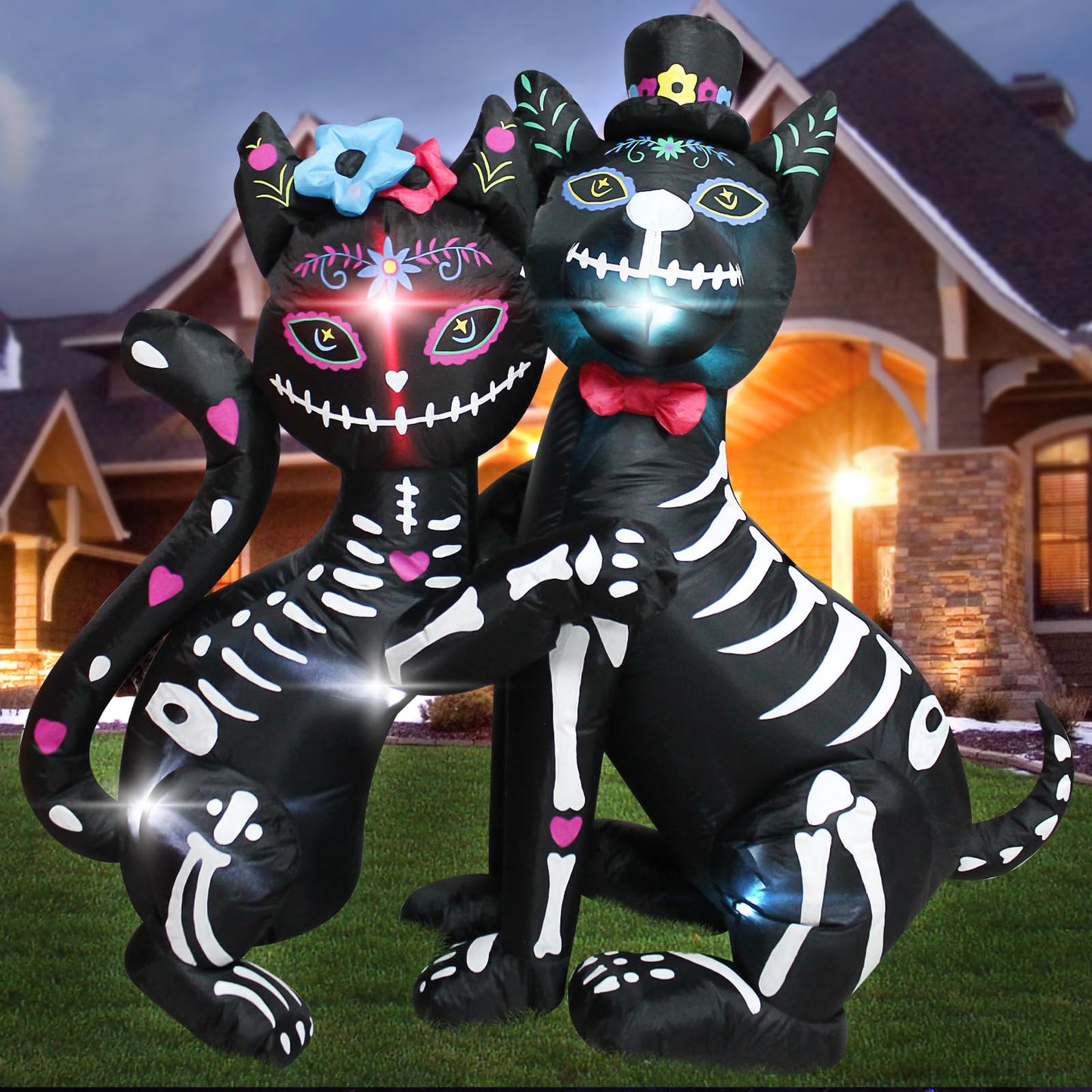 KITBONIS 4 Ft Halloween Inflatables Cat and Dog Day of The Dead Decorations Inflatable, Halloween Inflatables Outdoor Decorations with Built-in LED Lights for Front Yard Lawn Garden Party