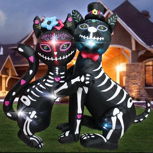 KITBONIS 4 Ft Halloween Inflatables Cat and Dog Day of The Dead Decorations Inflatable, Halloween Inflatables Outdoor Decorations with Built-in LED Lights for Front Yard Lawn Garden Party