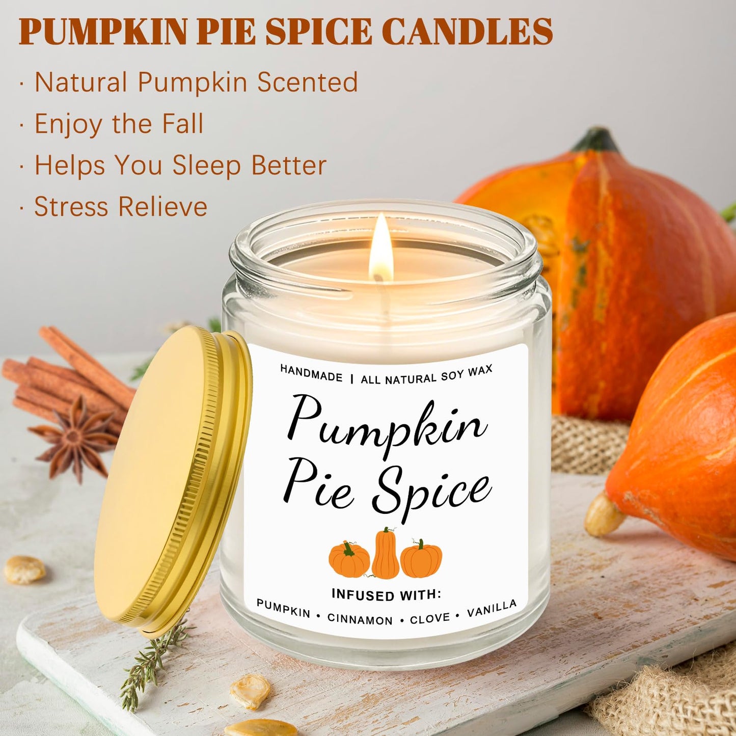 Homsolver Fall Candles, Pumpkin Cinnamon Spice Candle, Fall Candles Decorations for Home Gifts for Women Pumpkin Pie Spice Scented Candle Gifts