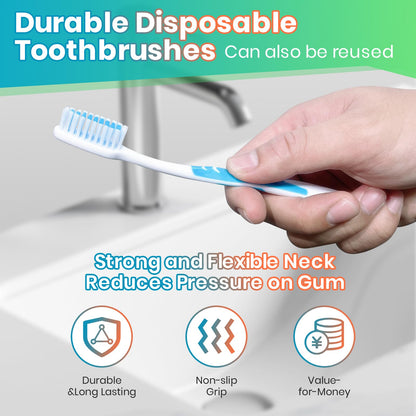 30 Pack Bulk Toothbrushes with Covers, Individually Wrapped Tooth Brush Pack for Adults & Kids, Disposable Toothbrush Medium Soft for Travel, Donations, Hotels