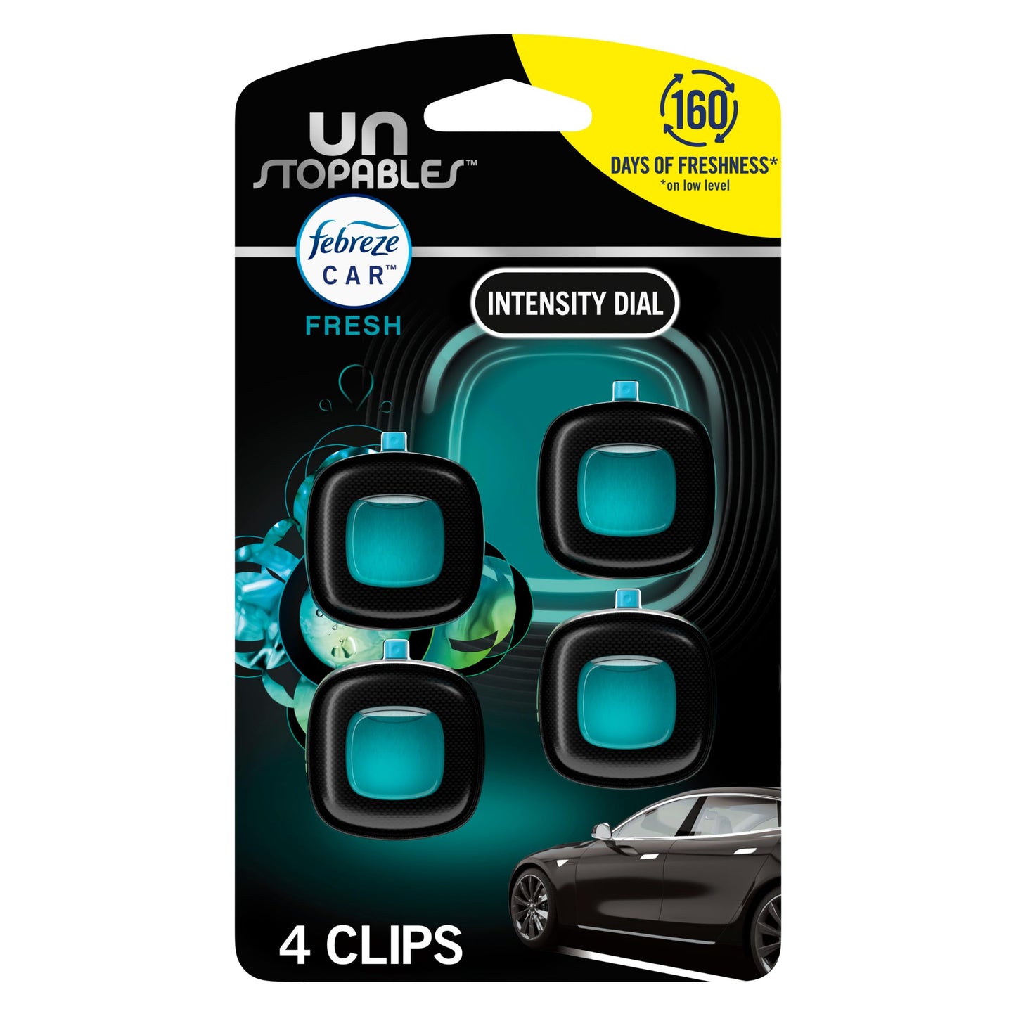 Febreze Unstopables Car Odor-Fighting Car Freshener Vent Clip Fresh Scent, .07 oz. Car Vent Clip, Pack of 4 (Packaging may vary)