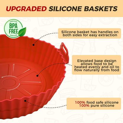 3 Pack Air Fryer Silicone Liners for 5 QT or Bigger, Reusable Food Grade Silicone Airfryer Liners Pot Baking Basket Accessories Replacement of Flammable Disposable Parchment Paper Top 8.7 inch