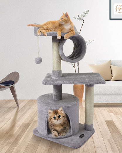 FISH&NAP US01H Cute Cat Tree Kitten Cat Tower for Indoor Cat Condo Sisal Scratching Posts with Jump Platform Cat Furniture Activity Center Play House Grey