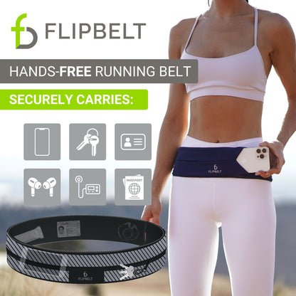 FlipBelt Classic Running Belt, Running Fanny Pack for Women and Men, Non Chafing Waist Band Pack for Phone, Moisture Wicking Storage Belt, USA Company