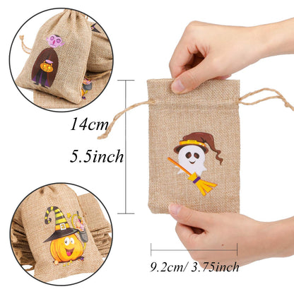 DIYASY 48 Pcs Halloween Burlap Gift Bags,Goodie Treat Bags with Drawstrings for Kids Halloween Party Favor
