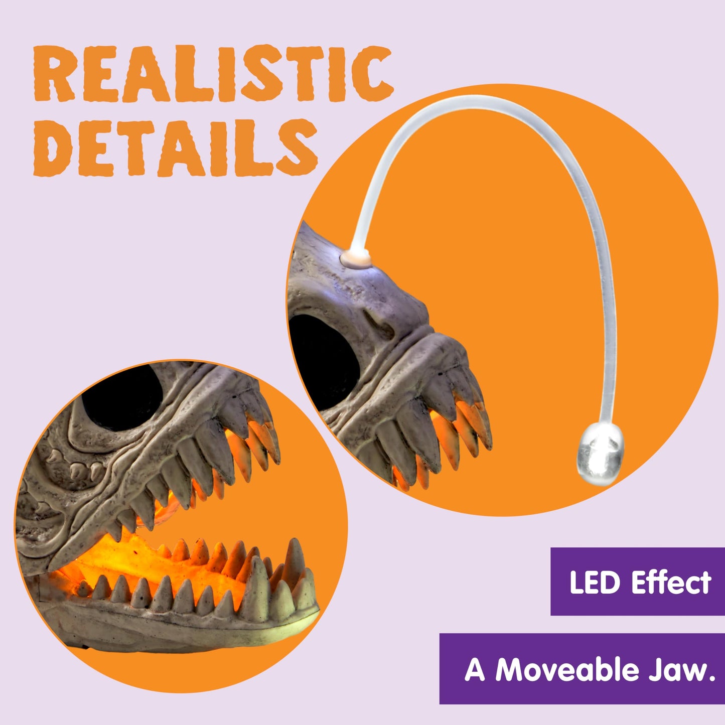 JOYIN Halloween Skeleton Lantern Fish with LED Eye Plastic Bones for Halloween Decoration Party Photo Prop, Graveyard Decor, Indoor Outdoor Spooky Scene(10.2” *5.5” *3”)