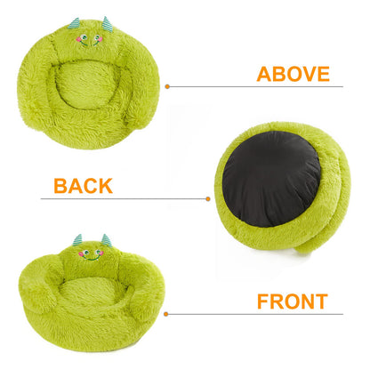 Jiupety Calming Donut Pet Bed, Plush Anti-Anxiety Dog & Cat Bed for Small Pets, Soft Indoor Cuddler Bed with Non-Slip Bottom, Medium (24"x24"x14"), Green