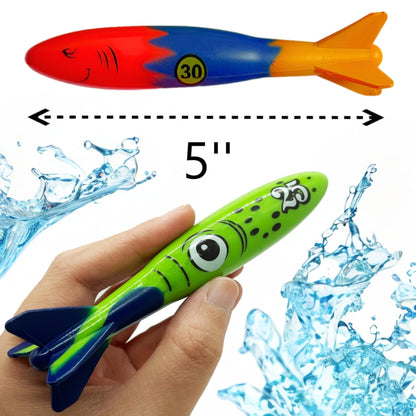 Haktoys Pool Diving Torpedo Toy Set – Underwater Shark Torpedoes, Squid Dive Toys & Swim Training Sinkers for Kids – Fun Summer Swimming Pool Toys for Boys & Girls, Indoor & Outdoor Water Games