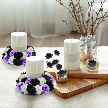 Kesoto 50pcs Black Roses Artificial Flowers Bulk, 1.6 Inch Small Silk Fake Roses Flower Heads for Decoration, Crafts, Wedding Halloween Party Home Decor