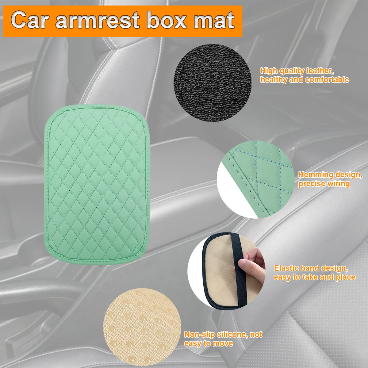 8sanlione Auto Center Console Pad, PU Leather Car Center Console Box Cushion, Non Slip Soft Armrest Seat Box Cover, Waterproof Vehicle Armrest Protector, Car Accessories for SUV Truck (Light Green)