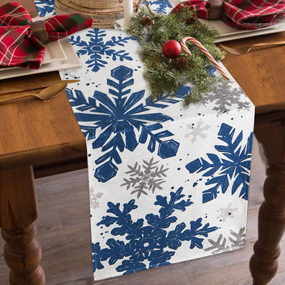 Heirloom Haven Christmas Winter Table Runner, Blue Sliver Snowflakes Tabletop Runners Xmas Seasonal Holiday Table Decorations for Farmhouse Kitchen Dinning Home Indoor Party Decor 13x72in