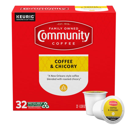 Community Coffee Coffee and Chicory Medium-Dark Roast Single Serve Keurig K-Cup Pods 32 ct Box