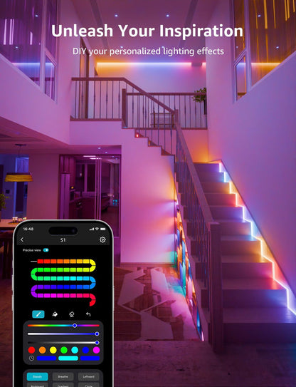 Lepro S1 AI LED Strip Lights for Bedroom - 65.6ft Smart RGB Light Strips with IC and Rainbow Chasing Effects, Color Segment DIY, AI Generated Lighting, No Remote, 2.4G Wi-Fi & Bluetooth