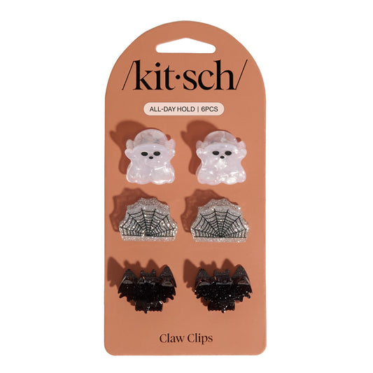 Kitsch Recycled Plastic Mini Claw Clips – Halloween Hair Clips with Ghost, Web & Bat Designs – Festive Hair Accessories & Hair Claw Styling – Small Hair Clips for Women - 6pc Set