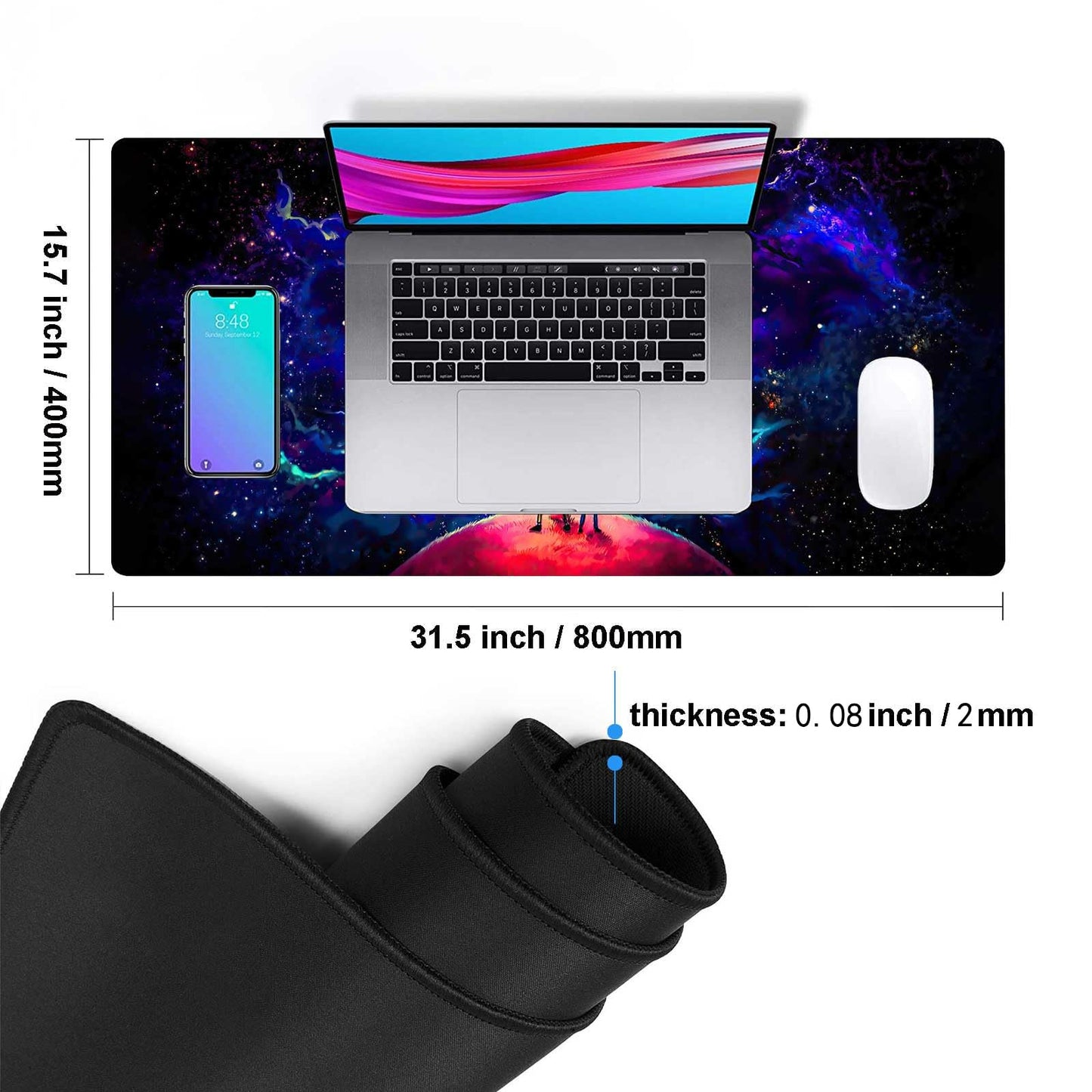 Large Gaming Mouse Pad Anime Night Sky Space Stars Custom Desk Pad,Mousepad with Non-Slip Rubber Base and Stitched Edges Mouse Mat,Portable Desk Mat for Office,Computer Work,Game,31.5X15.7