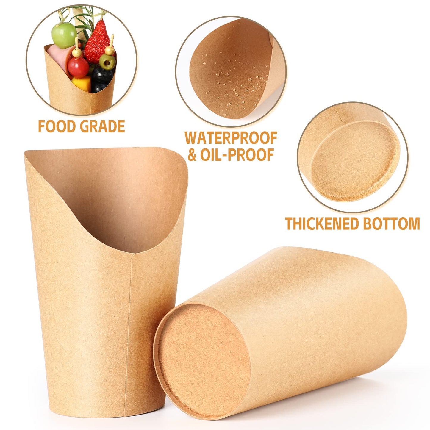 50 Charcuterie Cups with Sticks + 200 Cocktail Picks + 50 Labels, Disposable French Fry Holder with Bamboo Skewers Toothpicks, 12 oz Brown Kraft Paper Appetizer Cups Charcuterie Boards Accessories