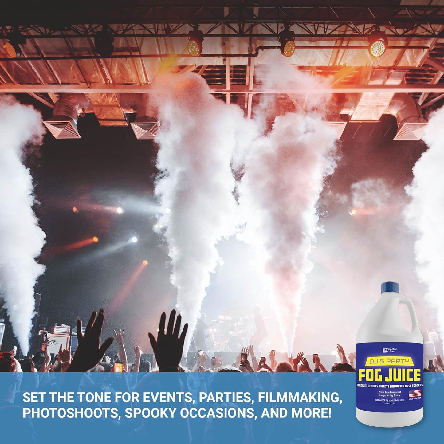 Essential Values Fog Machine Fluid 3.78 litres - Fog Juice Long-Lasting Medium Density Fog for Water Based Foggers, Perfect for 400 Watt to 1500 Fog Machines - Outdoor or Indoor