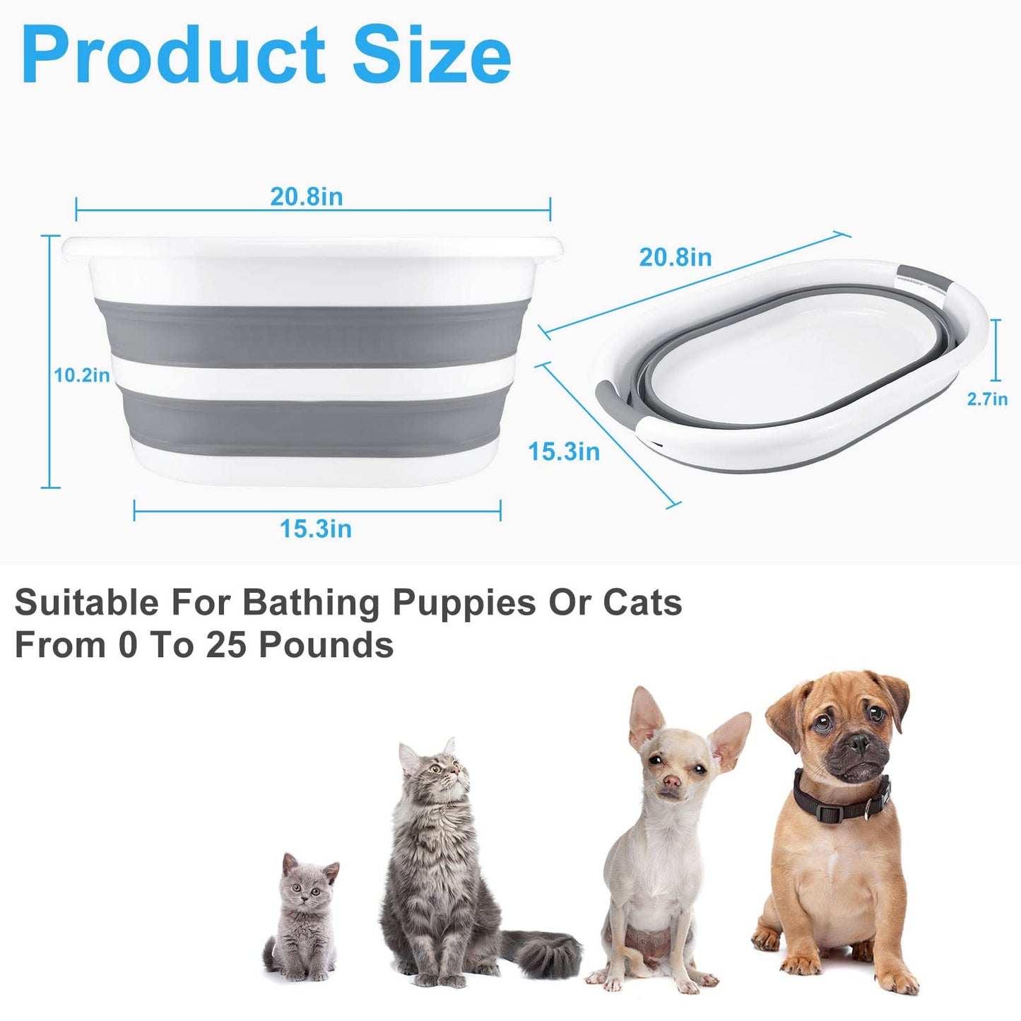 ddLUCK Multi-Functional Collapsible Pet Bathtub, Cat Bathtub Portable Indoor Outdoor Foldable Washing Tub Bathing Tub Small Pets Bathtub for Puppy Small Cats