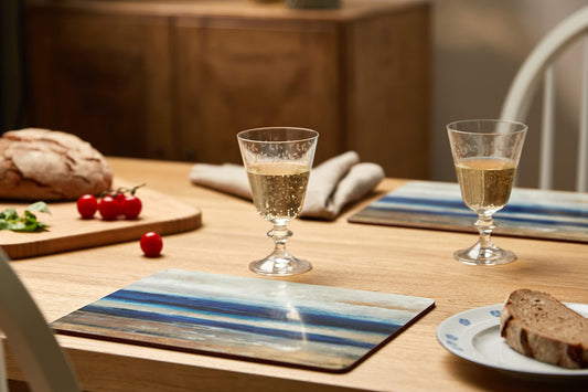 Creative Tops Wooden Placemats Set of 6, Abstract Ocean View, Cork Backed Table Mats, 30 x 22.8 cm, Blue/Grey