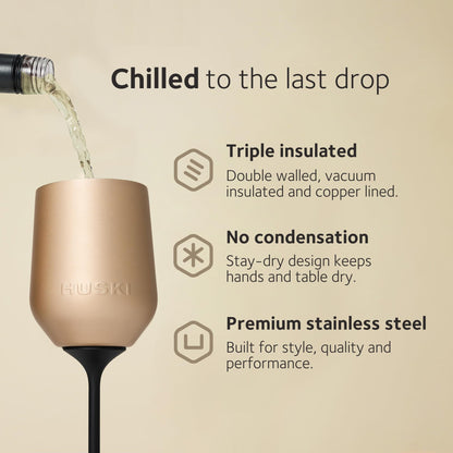 Huski Wine Tumbler 2.0 | NEW | Award-winning Design with Detachable Stem | Premium Stainless Steel Wine Glass with Lid | Triple Insulated Tumbler | 12oz Capacity | Great Gift (Brushed Stainless)