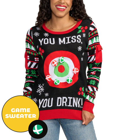 Tipsy Elves Women's Drinking Game Ugly Christmas Sweater: Medium