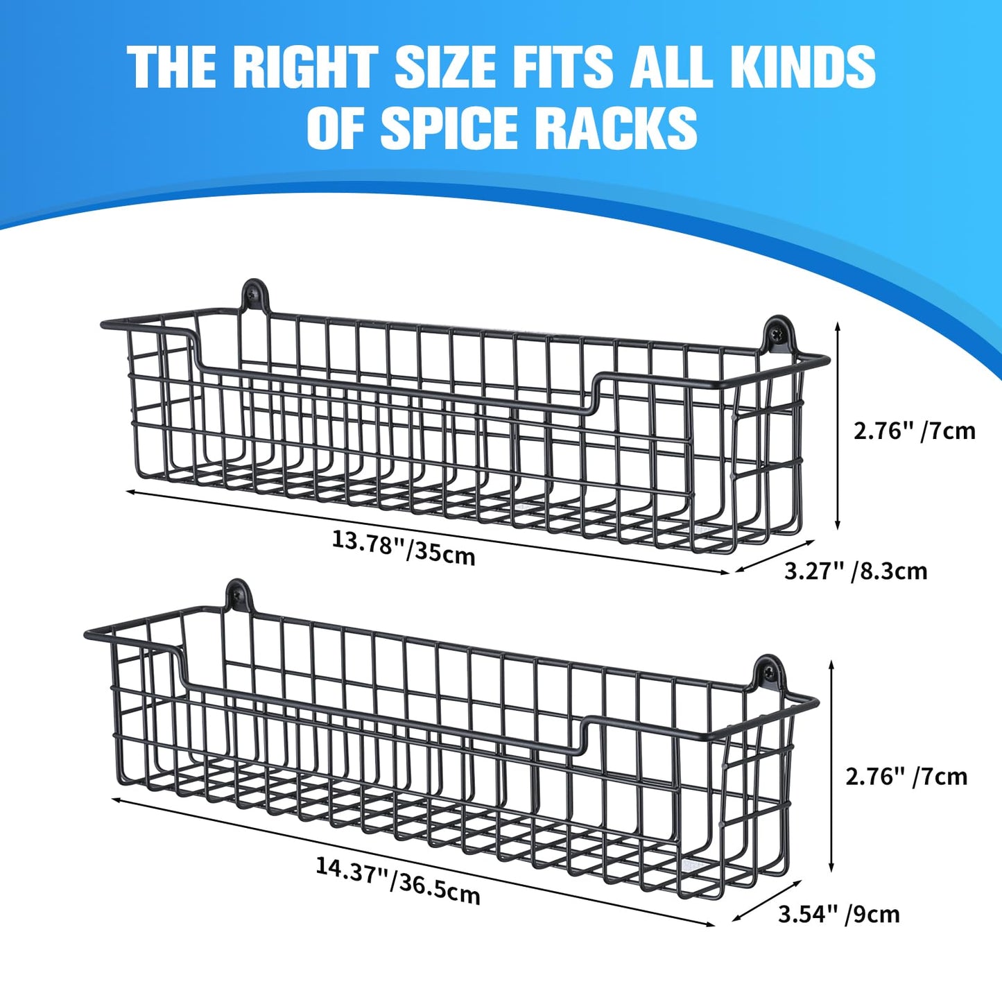 Spice Rack Organizer Wall Mount, Spice Organization Storage Shelf for Cabinet Door, 2 Packs Wall Spice Rack Saving Space for Kitchen, Black