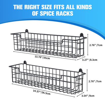Spice Rack Organizer Wall Mount, Spice Organization Storage Shelf for Cabinet Door, 2 Packs Wall Spice Rack Saving Space for Kitchen, Black
