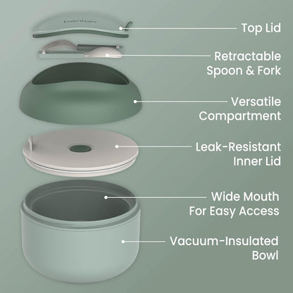 Bentgo Bowl - Insulated Leak-Resistant Bowl with Collapsible Utensils, Snack Compartment and Improved Easy-Grip Design for On-the-Go - Holds Soup, Rice, Cereal & More - BPA-Free, 21.2 oz (Khaki Green)