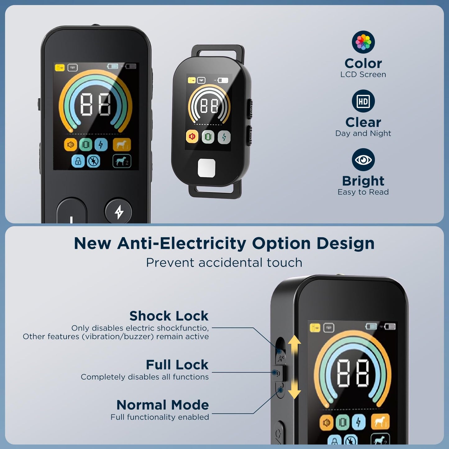 2 in 1 Dog Shock Collar & Dog Bark Collar, 4200 FT Dog Training Collar with Remote,3 Training Modes & Light for Night Walks,IP67 Waterproof Smart Anti Barking E-Collar with Adjustable Sensitivity