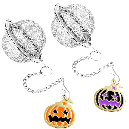 Halloween Stainless Steel Mesh Tea Infuser, 2.1 inch Tea Ball with Pumpkin Ornaments Tea Strainer Tea Diffuser Tea Steeper for Filtering Tea,Tea Infusers for Loose Tea (Halloween Pumpkin, 2PC)
