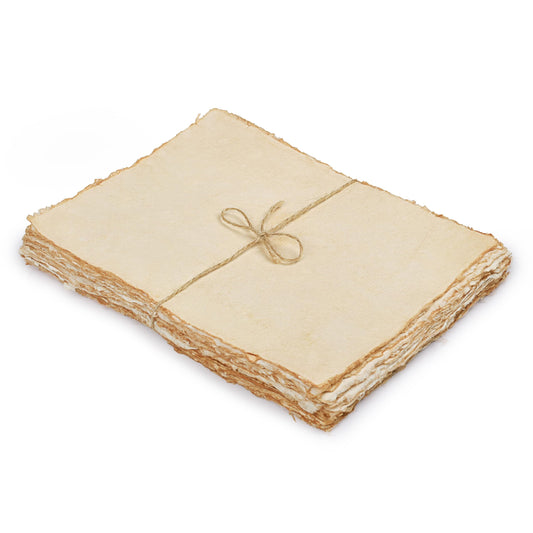 LEATHER VILLAGE Watercolor Paper - 6 X 4 inches, 50 Sheets - Mixed Media Watercolor Paper - 150 GSM Thick Deckle Edge Virgin Cotton Handmade Paper - Vintage Toned