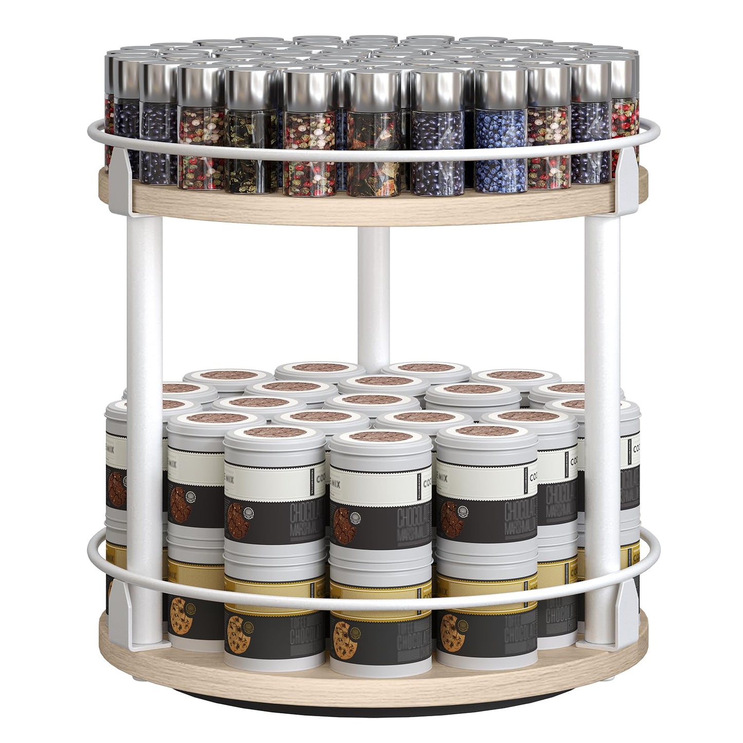 3-Tier Lazy Susan Organizer, Rotating Spice Rack, Spinning Organizer, Industrial Turntable Spice Rack Organizer for Cabinet, Kitchen Countertop, Pantry, Rustic Brown and Black SR23BR