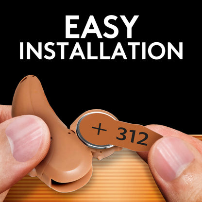 Duracell Hearing Aid Batteries Brown Size 312, 24 Count Pack, 312A Size Hearing Aid Battery with Long-lasting Power, Extra-Long EasyTab Install for Hearing Aid Devices