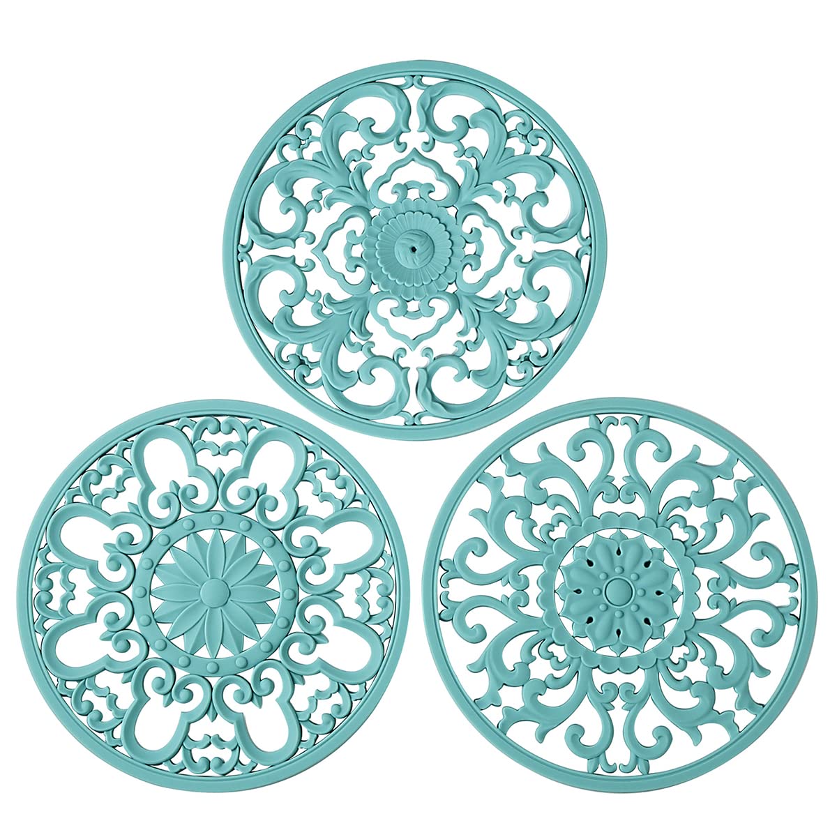Extra Thick Silicone Trivet Mat for Hot Dishes, Hot Pots and Pans, Pot Holder, Hot Pad to Portect Your Table and Countertop, Kitchen Decor and Accessories,Turquoise,Set of 3
