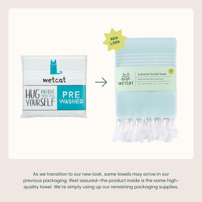 WETCAT Turkish Beach Towel Oversized (38"x71") 100% Turkish Cotton, Made in Turkey - Sand Free, Extra Large, Ultra Soft, Quick Drying, Compact & Lightweight for Travel - Aqua