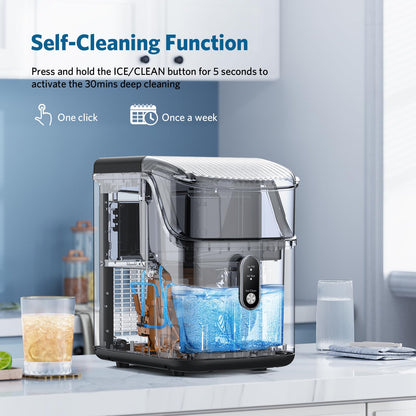 COWSAR Nugget Ice Makers Countertop Soft Chewable Pellet Ice Machine with Auto-Cleaning Function, 35Lbs/24H, Portable Ice Makers for Kitchen, Office, Home,Silver