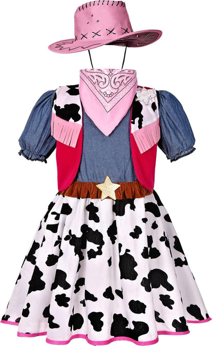 Cowgirl Costume for Girls with Hat Halloween Dress Up Party (5-6 Years)