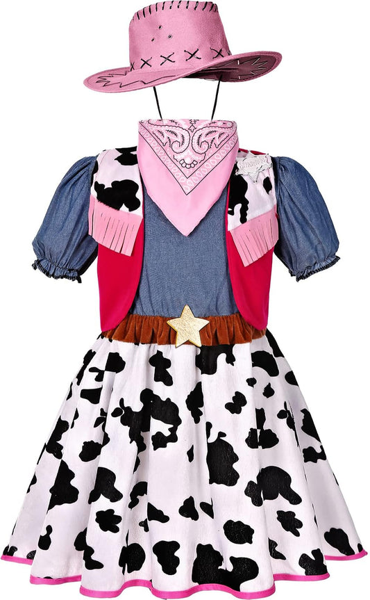 Cowgirl Costume for Girls with Hat Halloween Dress Up Party (5-6 Years)