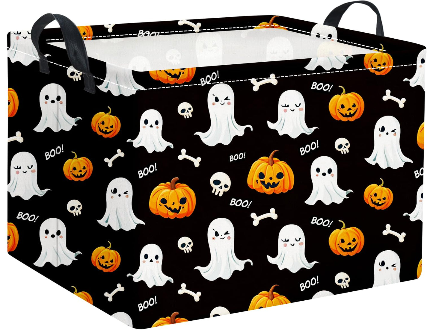 HIYAGON Rectangular Halloween Basket for Boys and Girls Kids Trick or Treat Pumpkin Basket for Halloween Parties Cute Storage Bin Organizer Box Room Decor(Black halloween)