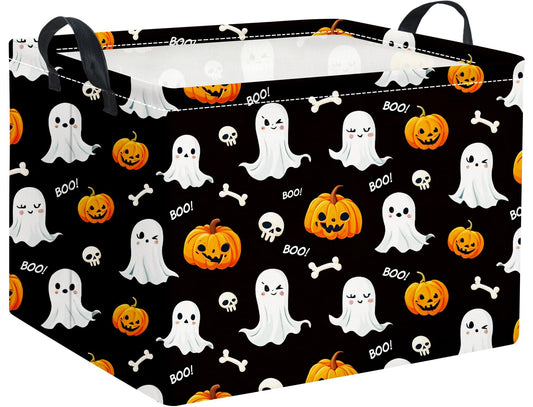 HIYAGON Rectangular Halloween Basket for Boys and Girls Kids Trick or Treat Pumpkin Basket for Halloween Parties Cute Storage Bin Organizer Box Room Decor(Black halloween)