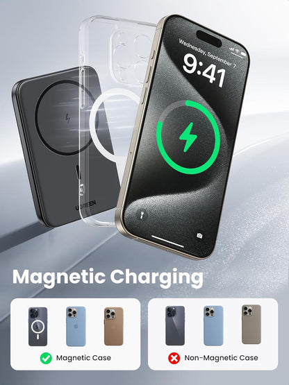 UGREEN Magnetic Power Bank,5,000mAh Wireless Portable Charger, PD 20W Fast Charging Battery Pack with USB-C for Magsafe, iPhone 17/17 Air/17 Pro/17 Pro Max, iPhone 16/15/14/13/12 Series