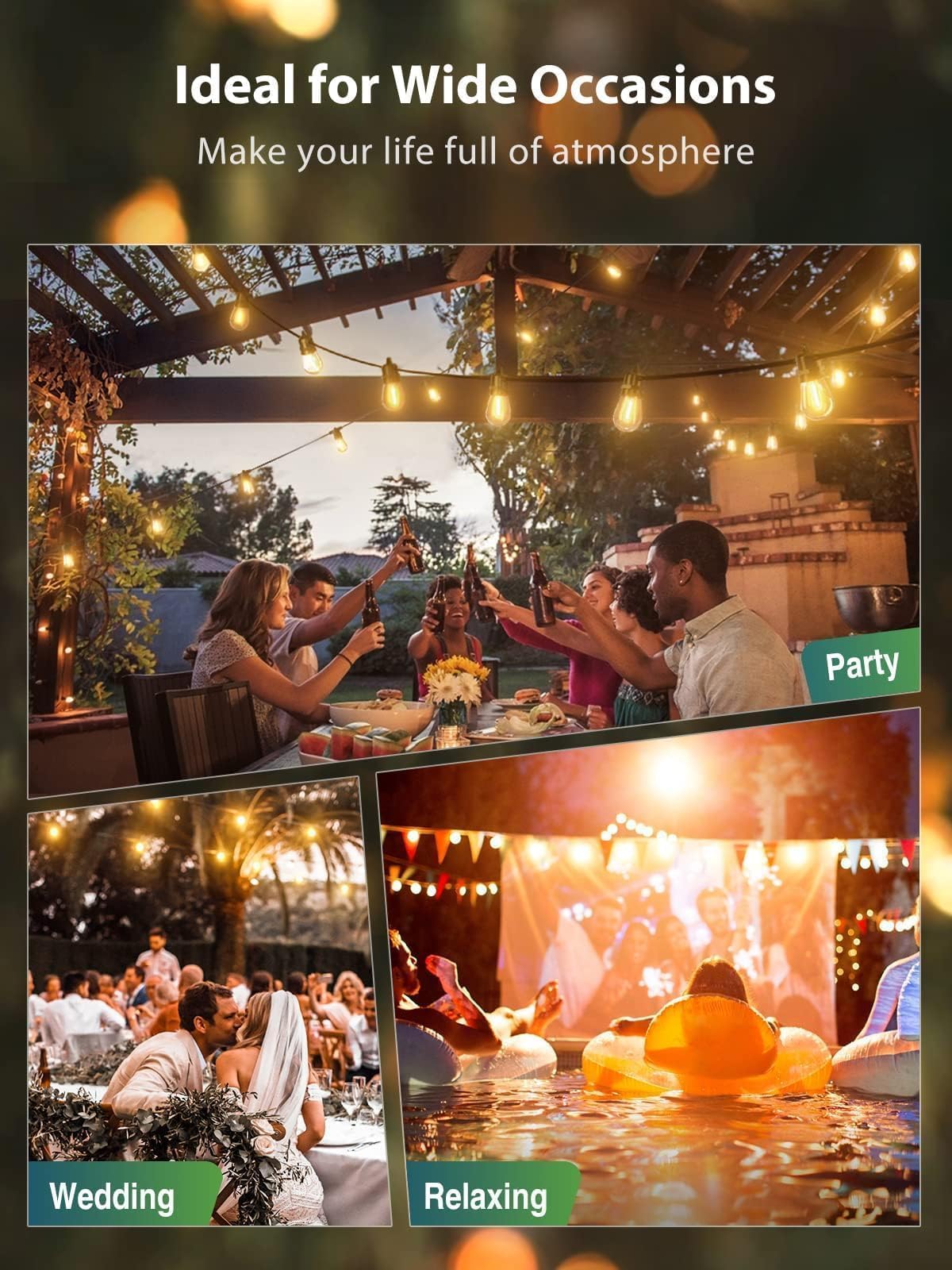 KYY 54FT Solar String Lights Outdoor Waterproof with USB Charging & Remote, Dimmable & Timable, Solar Powered Patio Lights with LED Shatterproof Bulbs for Deck Backyard Porch Garden Camping