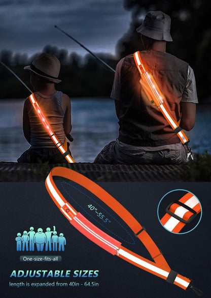 Fokia Kunbio LED Reflective Belt Sash for Walking at Night, Night Running Safety Gear High Visibility Rechargeable LED Light Up Running Belt for Runners Walkers Men Women
