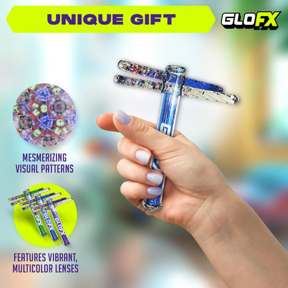 GloFX 7.5-inch Blue Liquid X Kaleidoscope Tube - Colorful Kaleidoscopes for Adults, Flow Toys Rave Glitter Wands - Sensory Glitter Wands and Rave Toys